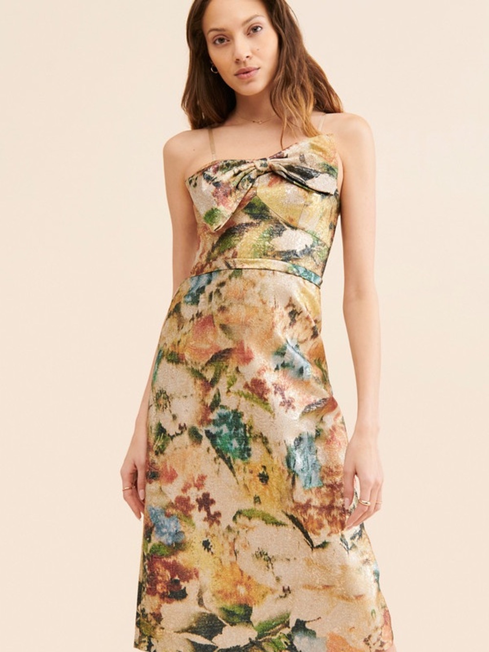 Ranna Gill | Watercolor Spaghetti-Strap Midi Dress in Multi (MISSING BOW)